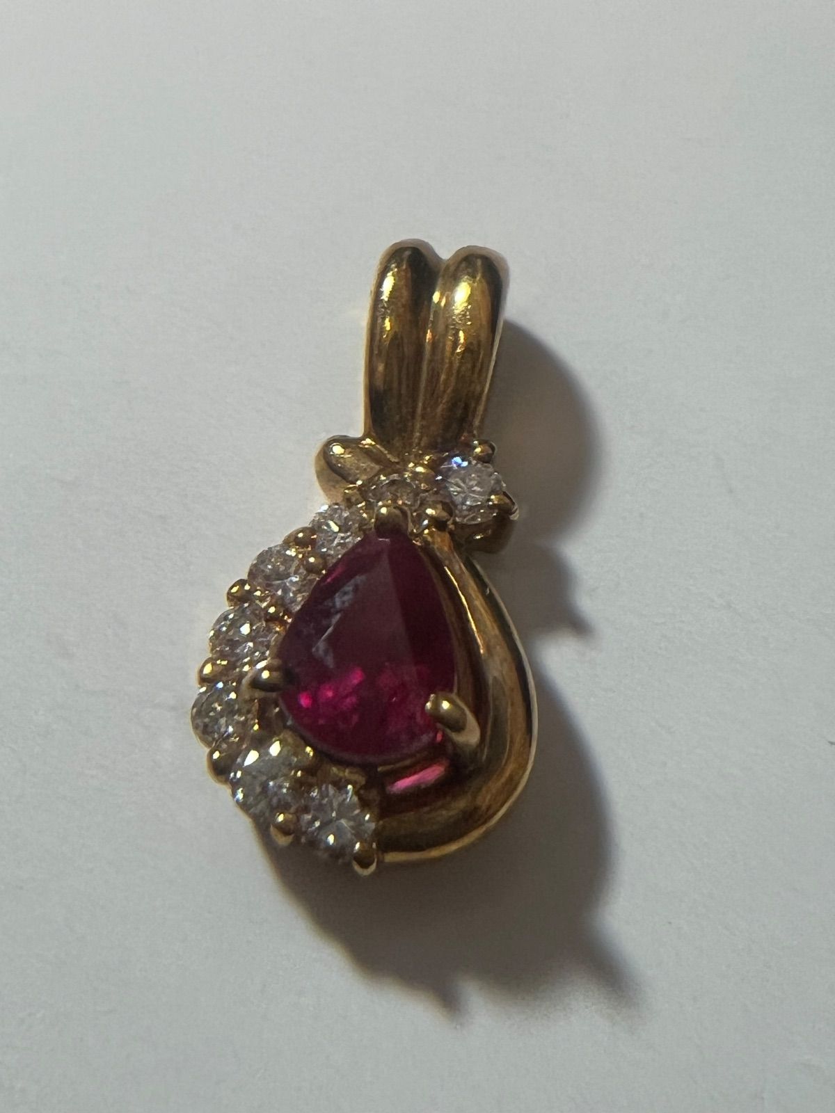 K18 ネックレストップ ダイヤ D0.12ct ルビィ0.41ct チャーム 1.16g