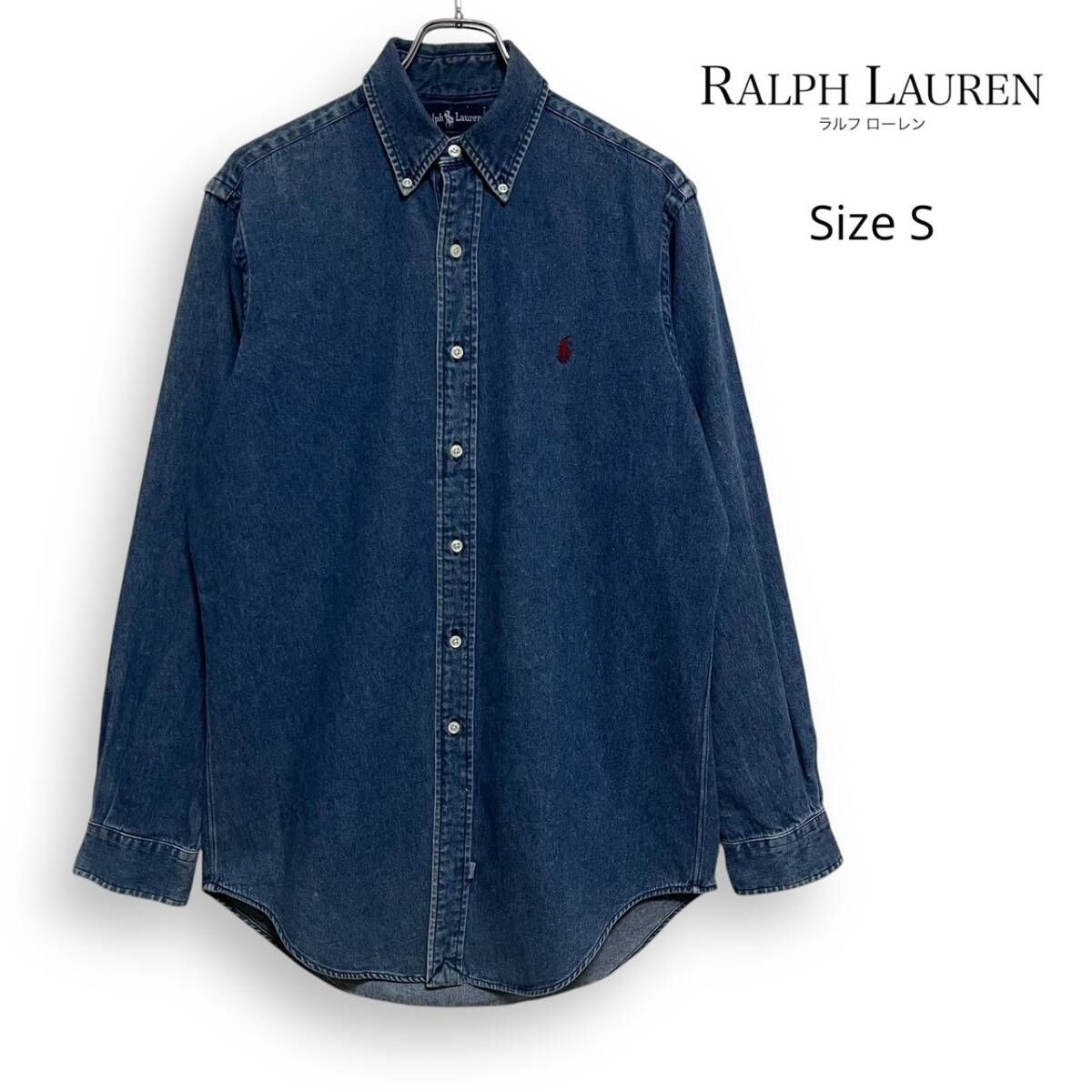 M2557 90s Ralph Lauren ラルフローレン インディゴ ボタンダウン 長袖 シャツ デニムシャツ S