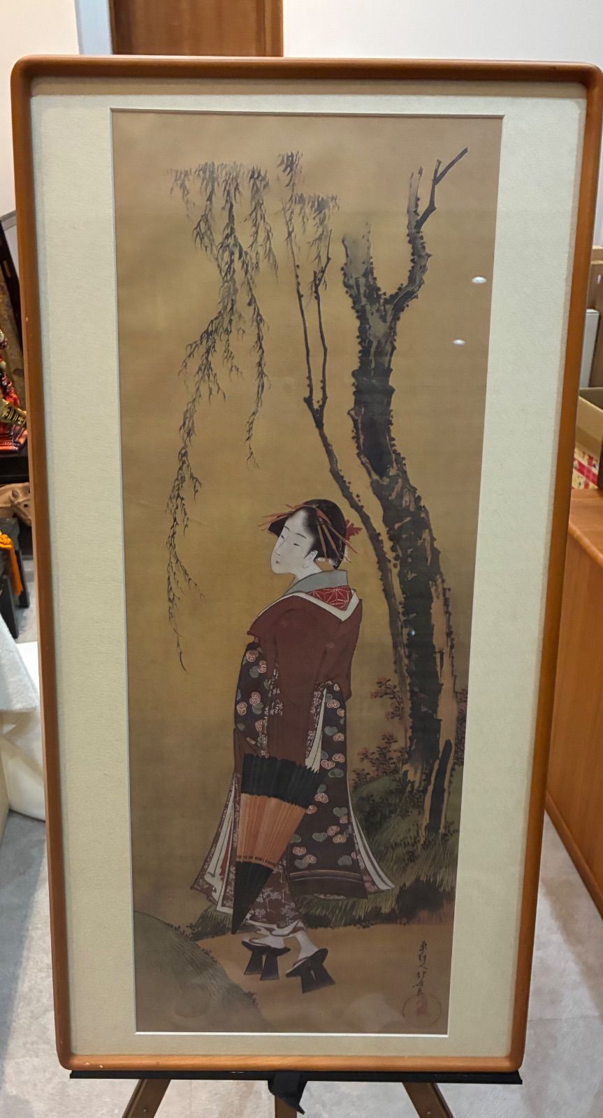 複製画 柳下傘持美人 葛飾北斎 額装 額入り 日本美術