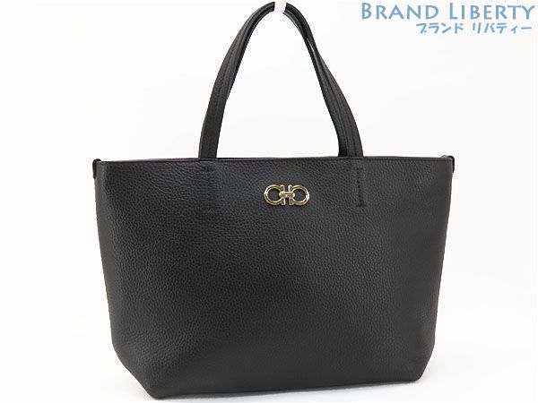 フェラガモ Salvatore Ferragamo ガンチーニ トートバッグ ハンドバッグ ブラック カーフレザー 21 D764