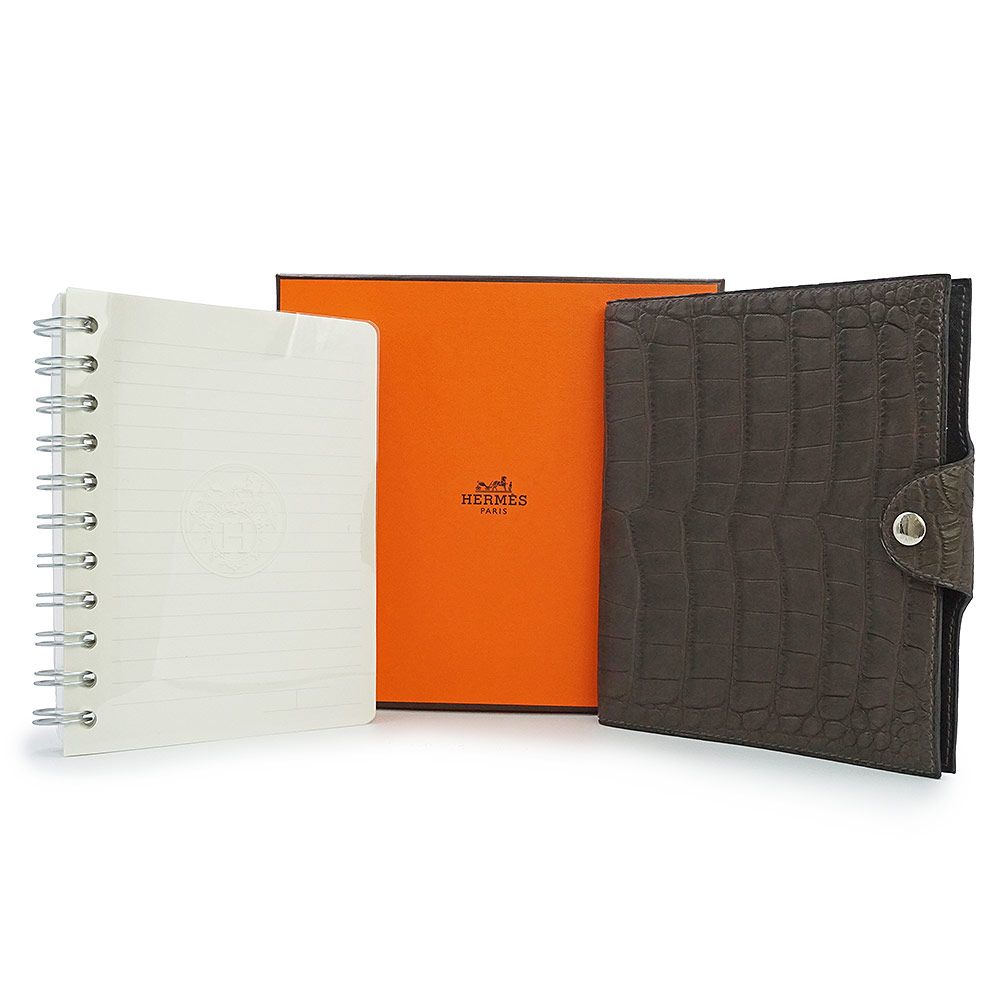 エルメス ユリス PM アジェンダ 手帳カバー アリゲーターマット クロコダイル エキゾチックレザー グリエレファント ブラウン シルバー金具 L刻印 リフィル レフィル HERMES
