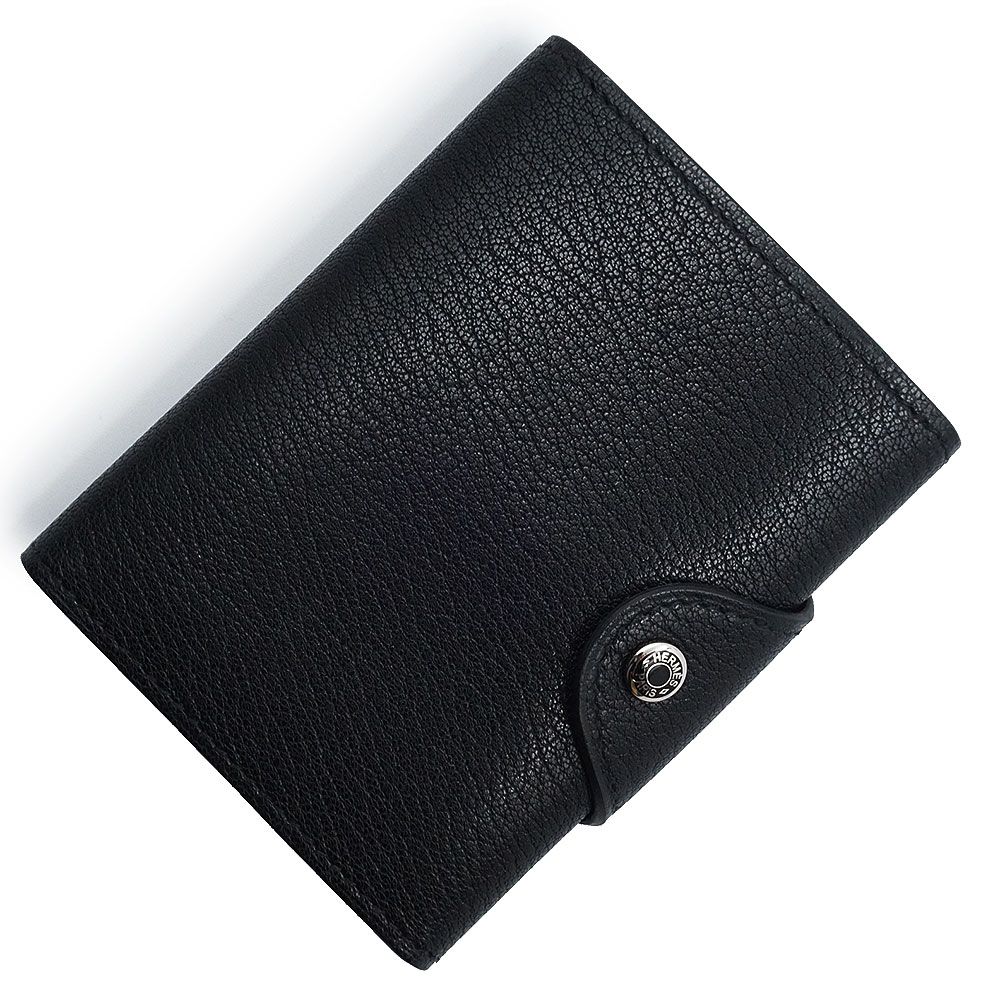 エルメス イリアード コンパクト ユリス カードケース 名刺入れ パスケース 定期入れ コインケース 小銭入れ 二つ折り財布 シェブル シェーブルシャムキラ ノワール ブラック シルバー金具 B刻印 HERMES