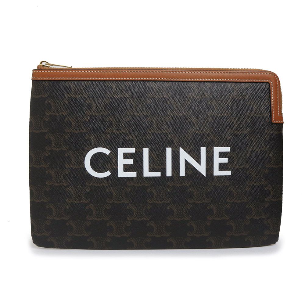 セリーヌ トリオンフ スモール ポーチ クラッチバッグ コーティングキャンバス レザー タン ブラウン ゴールド金具 CELINE