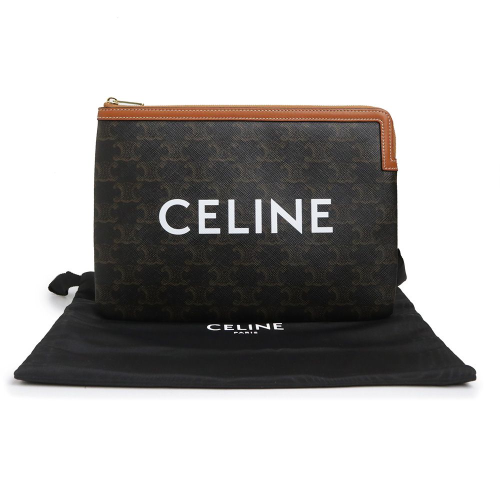セリーヌ トリオンフ スモール ポーチ クラッチバッグ コーティングキャンバス レザー タン ブラウン ゴールド金具 10D672BZQ CELINE