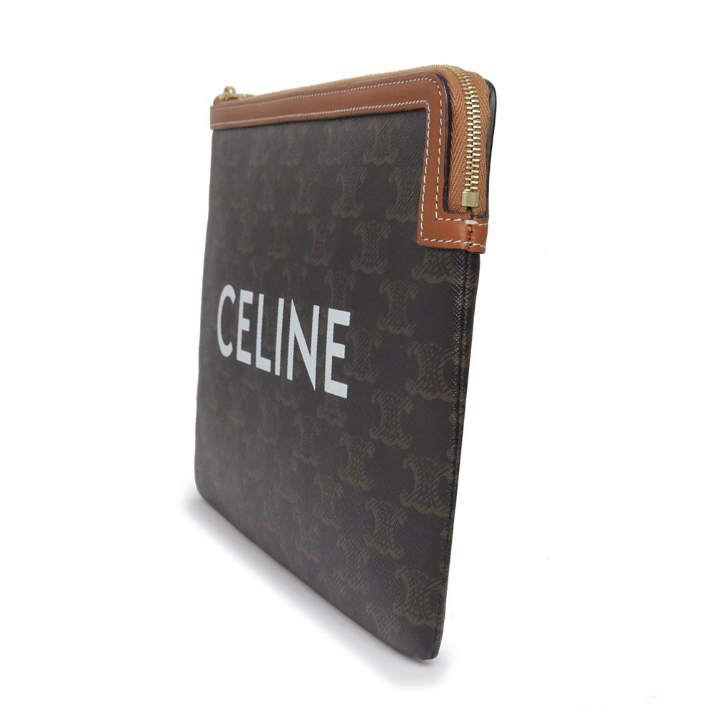 人気商品新作！ セリーヌ トリオンフ スモール ポーチ クラッチバッグ コーティングキャンバス レザー タン ブラウン ゴールド金具 10D672BZQ CELINE
