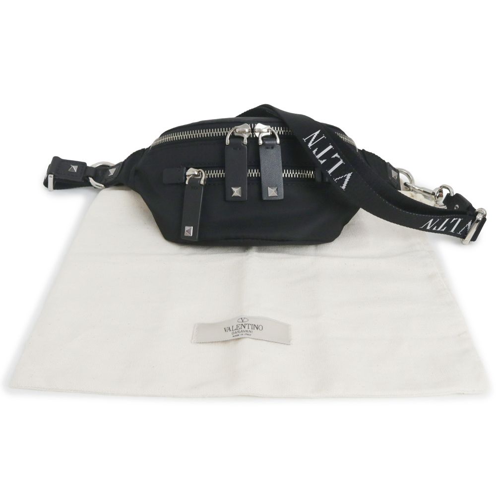 ヴァレンティノ ガラヴァーニ ミニ ウエストポーチ ショルダー ボディバッグ 斜め掛け ナイロン NERO ネロ ブラック シルバー金具 VY2B0A32RPY0NO Valentino Garavani