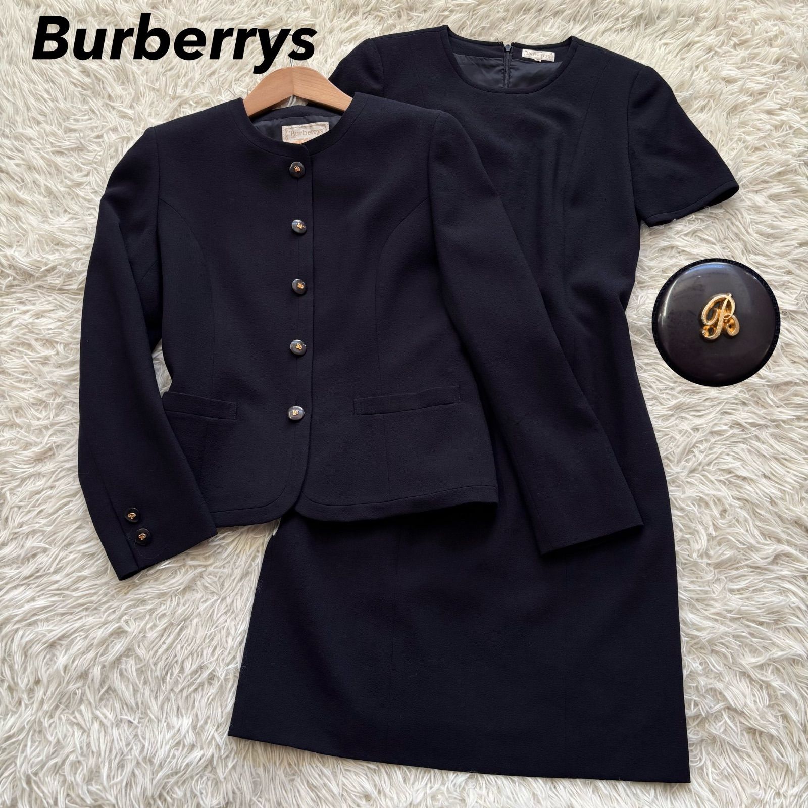 バーバリー ワンピーススーツ セットアップ Mサイズ ネイビー ノー ジャケット Bボタン フォーマル セレモニー ママスーツ 三陽商会