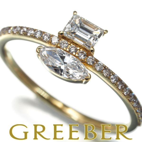 ダイヤ ダイヤモンド 0.63ct マーキスカット 3種カット リング K18YG 179763