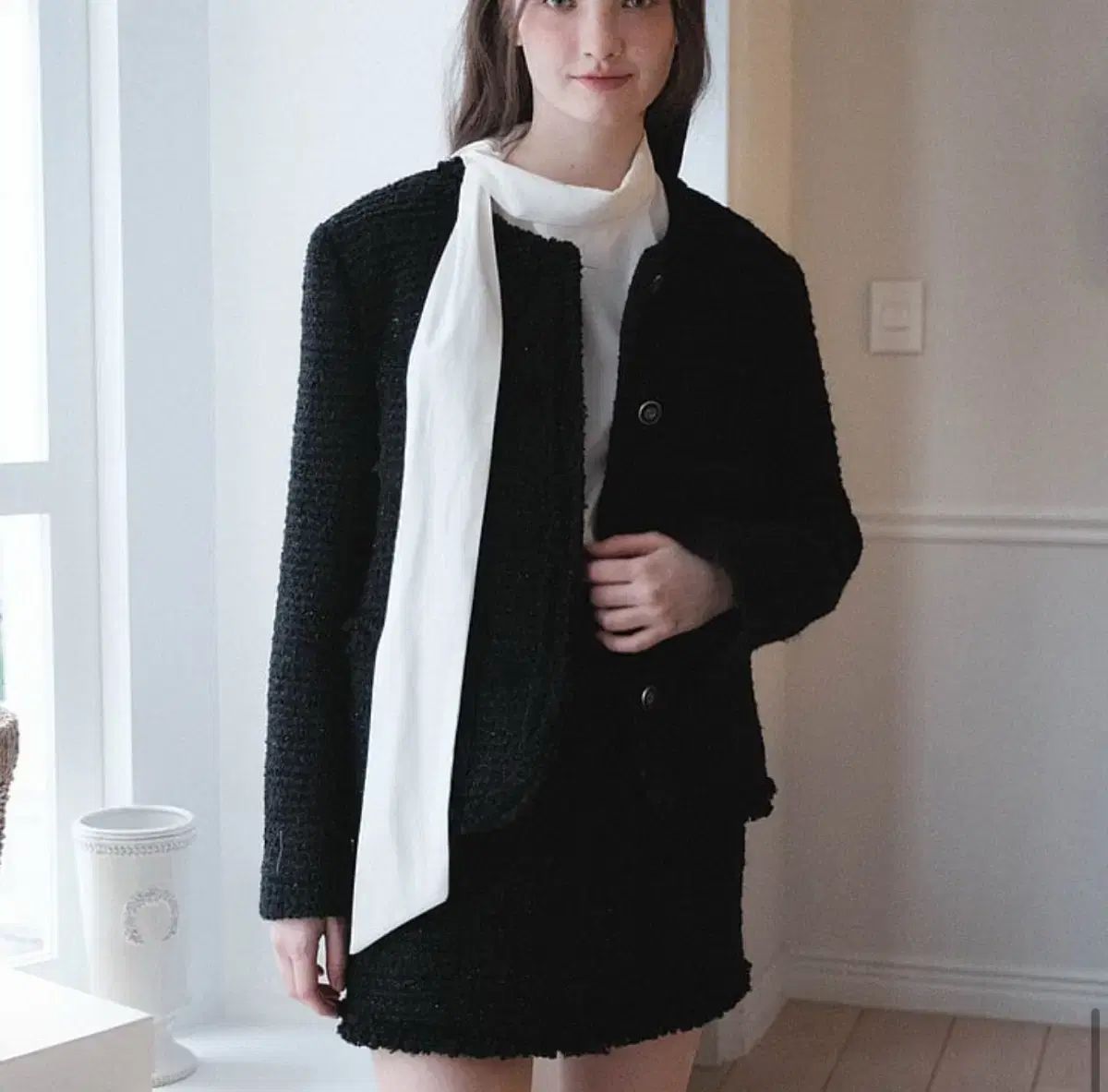 メリーオン テイルズ ウール ツイード セットアップ ブラック ゲストルック