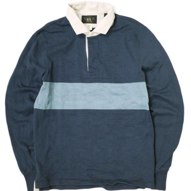 RRL ダブルアールエル オーバーサイズ ストライプドジャージー ラグビーシャツ 782943942001 XS NAVY Double RL 定価61 600円 長袖 ボーダー ポロシャツ トップス g21244