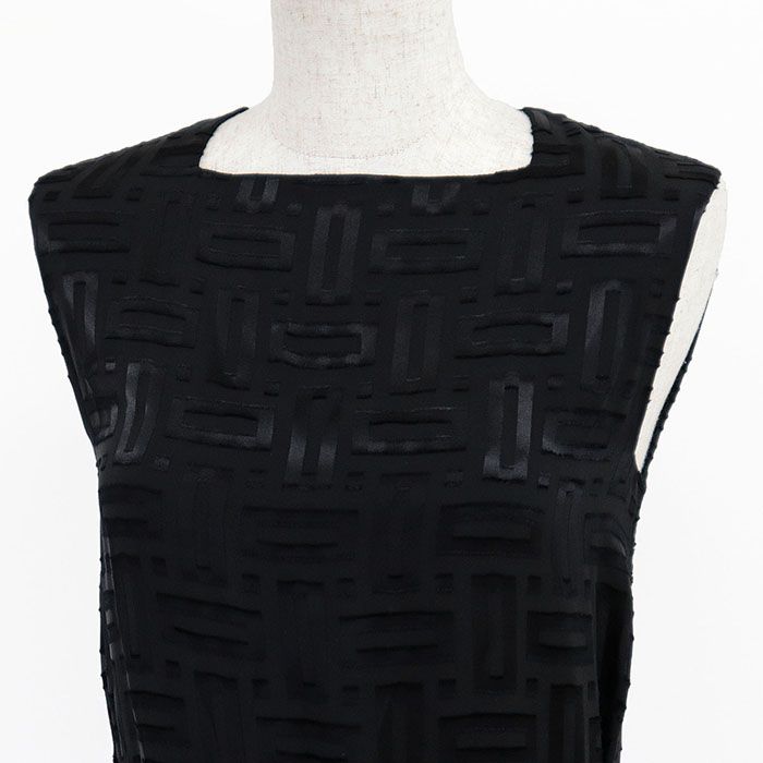 HERMES エルメス ロング ワンピース 2025AW H ロゴ メタルバックル モザイク ジオメトリックジャガード 総柄 ノースリーブ シルク ビスコース ドレス レディース サイズ 34 ブラック 黒 フランス製 2H0553DF