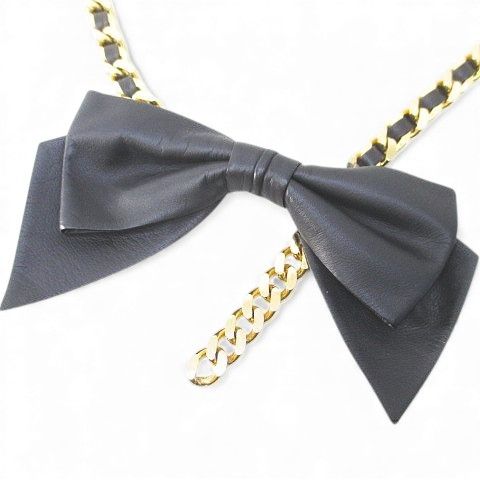 ジバンシィ GIVENCHY チェーンベルト リボンモチーフ レザー調 L 黒系 ブラック ホック 小物