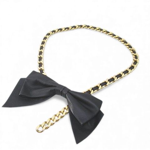 ジバンシィ GIVENCHY チェーンベルト リボンモチーフ レザー調 L 黒系 ブラック ホック 小物