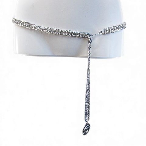  レオナール LEONARD チェーンベルト シルバー系 ロゴ 文字 ホック 小物 ベルト 小物