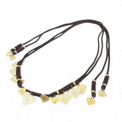 クリスチャンディオール Christian Dior ロープベルト ハートチャーム プレート 茶系 ブラウン ロゴ 文字 小物