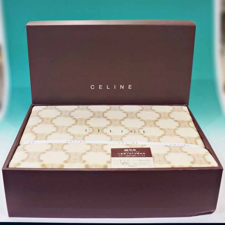 未使用保管品 CELINE セリーヌ 綿毛布 マカダム総柄 ベージュ 箱付き