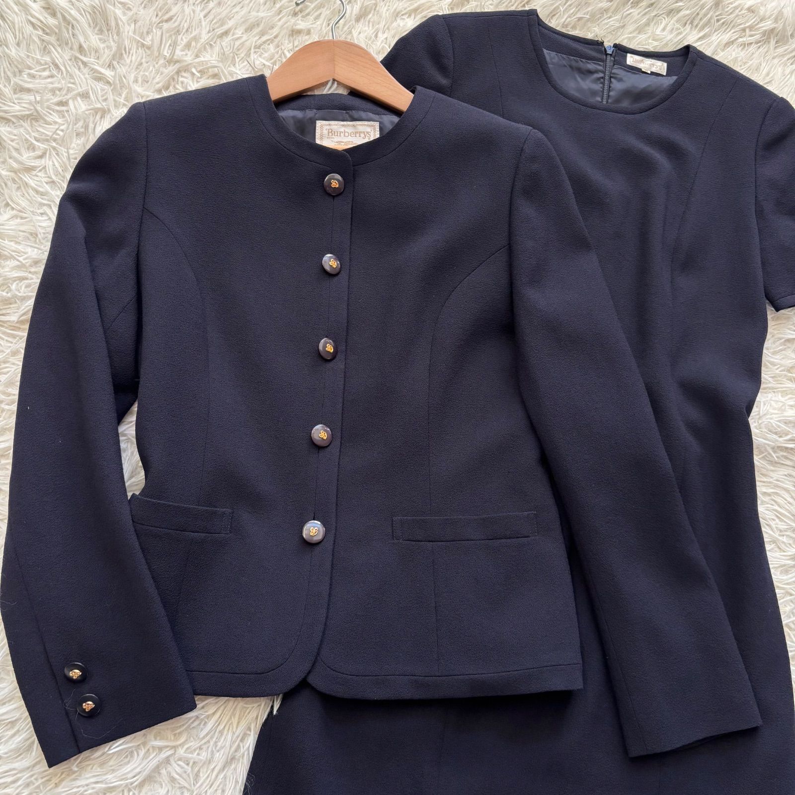 バーバリー ワンピーススーツ セットアップ Mサイズ ネイビー ノー ジャケット Bボタン フォーマル セレモニー ママスーツ 三陽商会