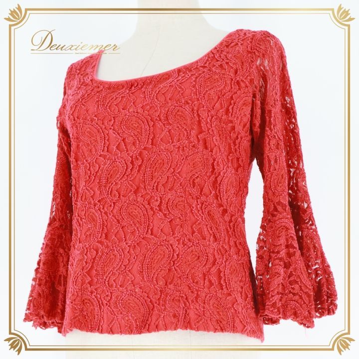 フラメンコ 衣装 トップス ブラウス 赤 レース ドセデルフラメンコ docedelflamenco レッド系 ダンス パーティ 発表会 フラメンコ衣装 トップスブラウス おしゃれ レースデザイン パーティー用 赤色 Mサイズ 発表会用 上品