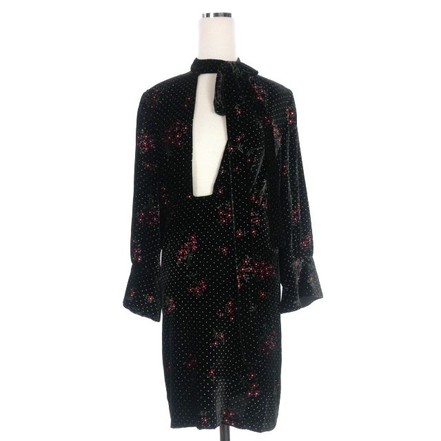 【中古】ディースクエアード DSQUARED2 23AW 花柄 ベルベットワンピース ドレス 長袖 38 ブラック 黒 S75CV0682 ディースクエアード DSQUARED2 23AW 花柄 ベルベットワンピース ドレス