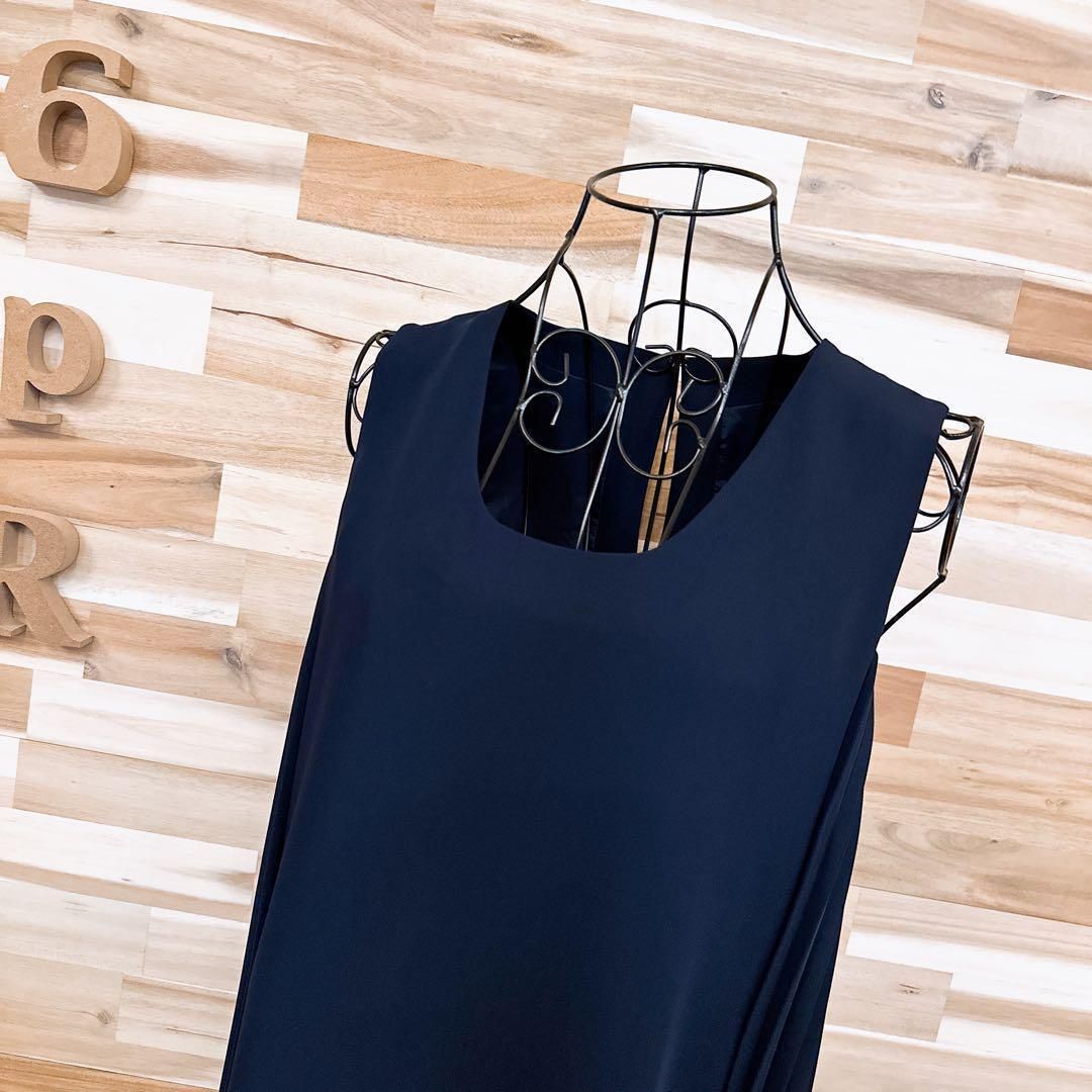 シンゾーン プリーツ ドッキング ノースリーブ ワンピース M 紺ネイビー