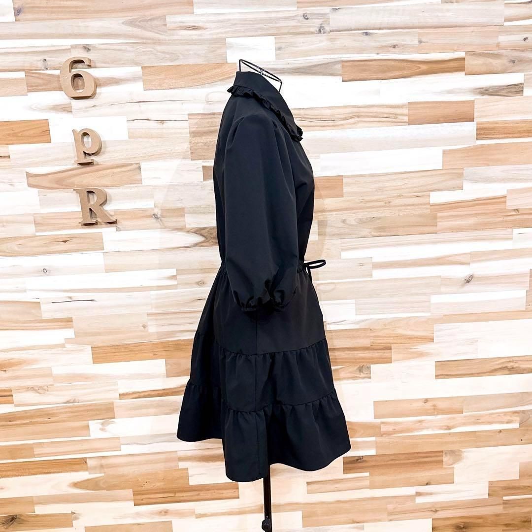 ザラ】ポプリン ティアード フリル ミニ シャツ ワンピース S 黒