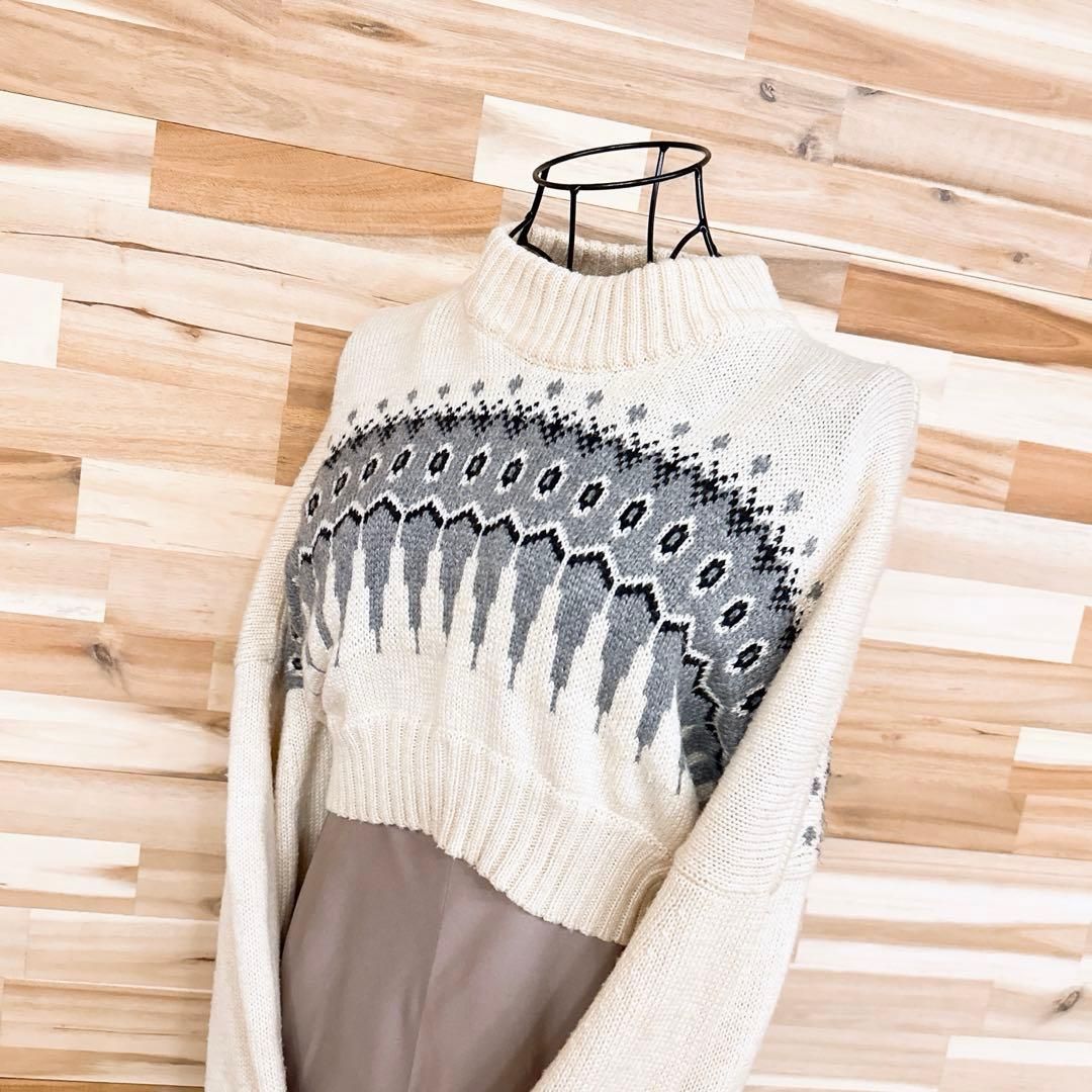 ファーファー ノルディック クロップド ニット キャミ ワンピース グレージュ