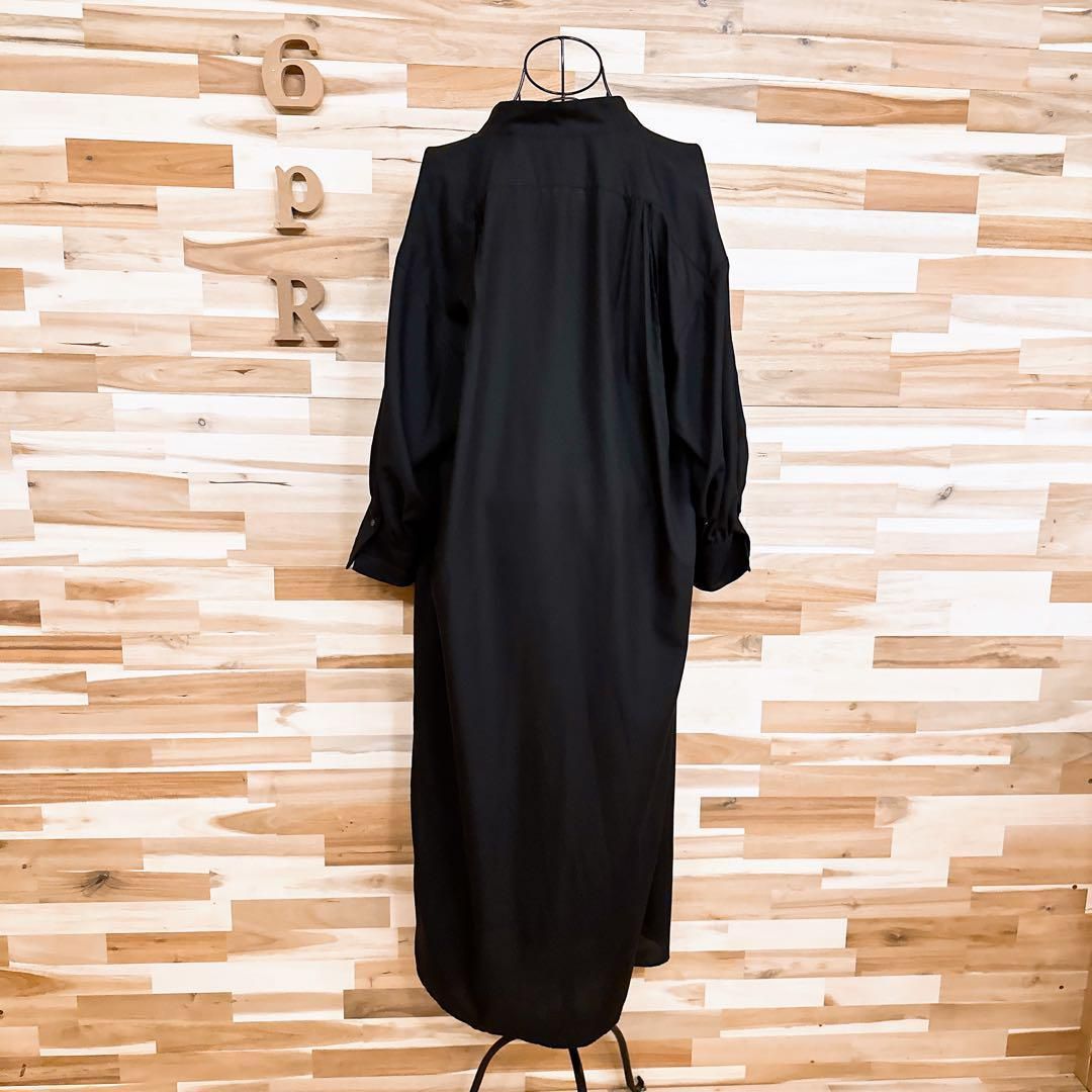 アダムエロペ】タイネック オーバーサイズ ロング シャツ ワンピース黒