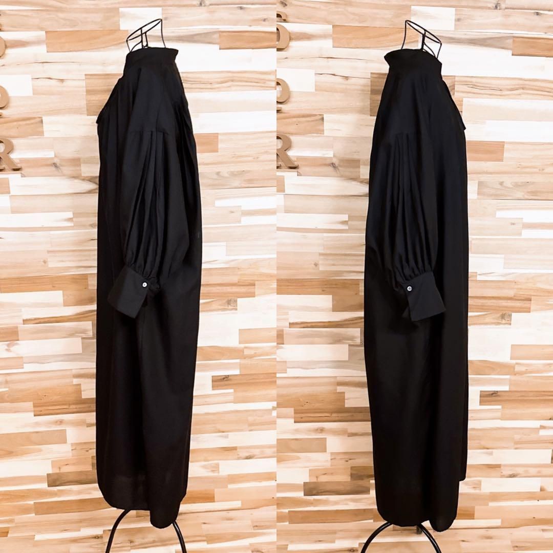 アダムエロペ】タイネック オーバーサイズ ロング シャツ ワンピース黒