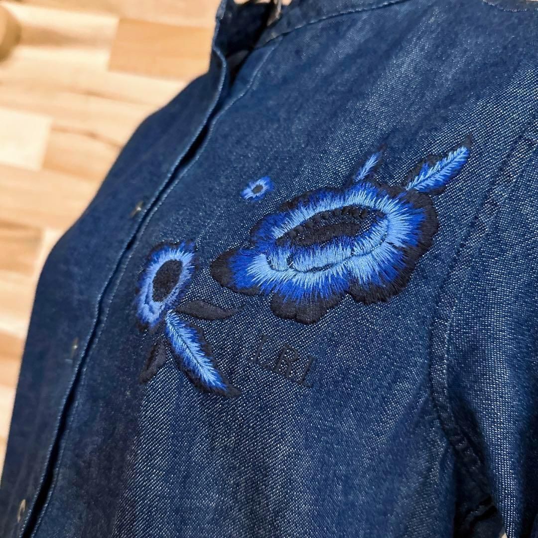 ローレンラルフローレン デニム フラワー エンブロイダリー ワンピース花柄 紺