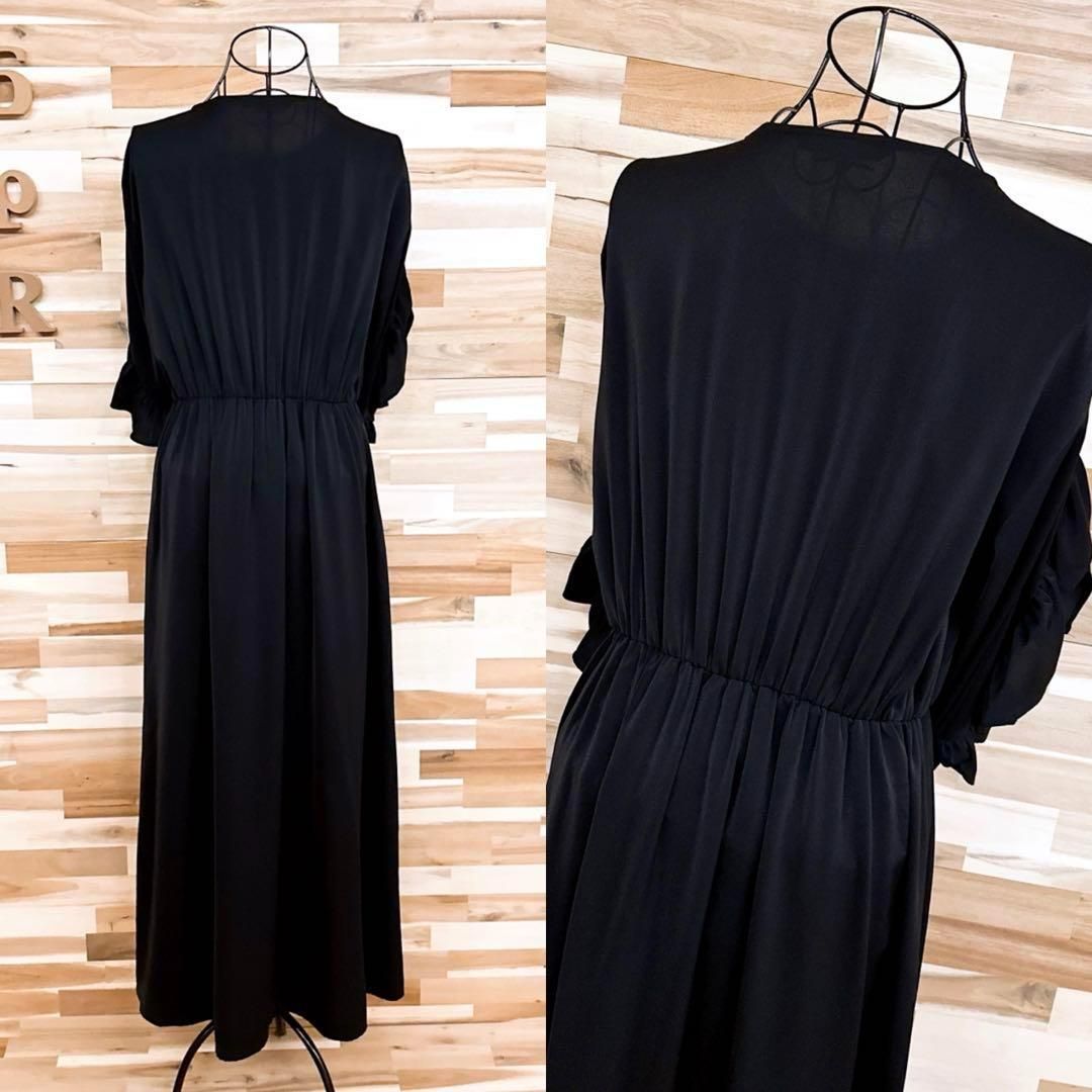  ザラ フリル ロング ブラウス ワンピース フェミニン XS 黒ブラック 長袖 七分袖 カットソーワンピース