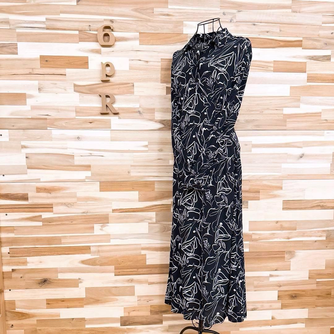 ザラ アート デザイン ロング ワンピース 総柄 レーヨン S 黒×白