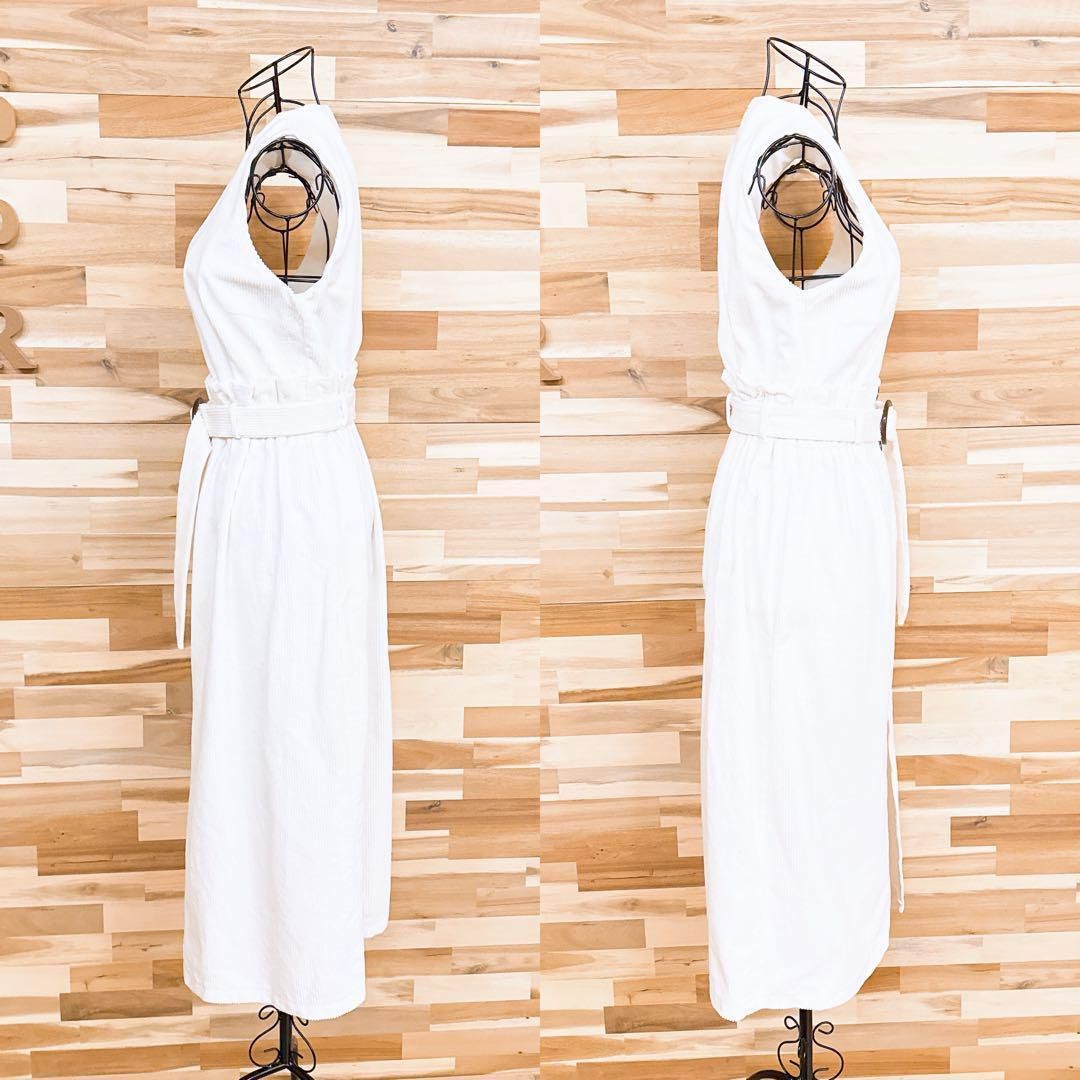  ザラ クルーネック コーデュロイ ノースリーブ ロング ワンピース 綿 S 白 ノースリーブ カットソーワンピース