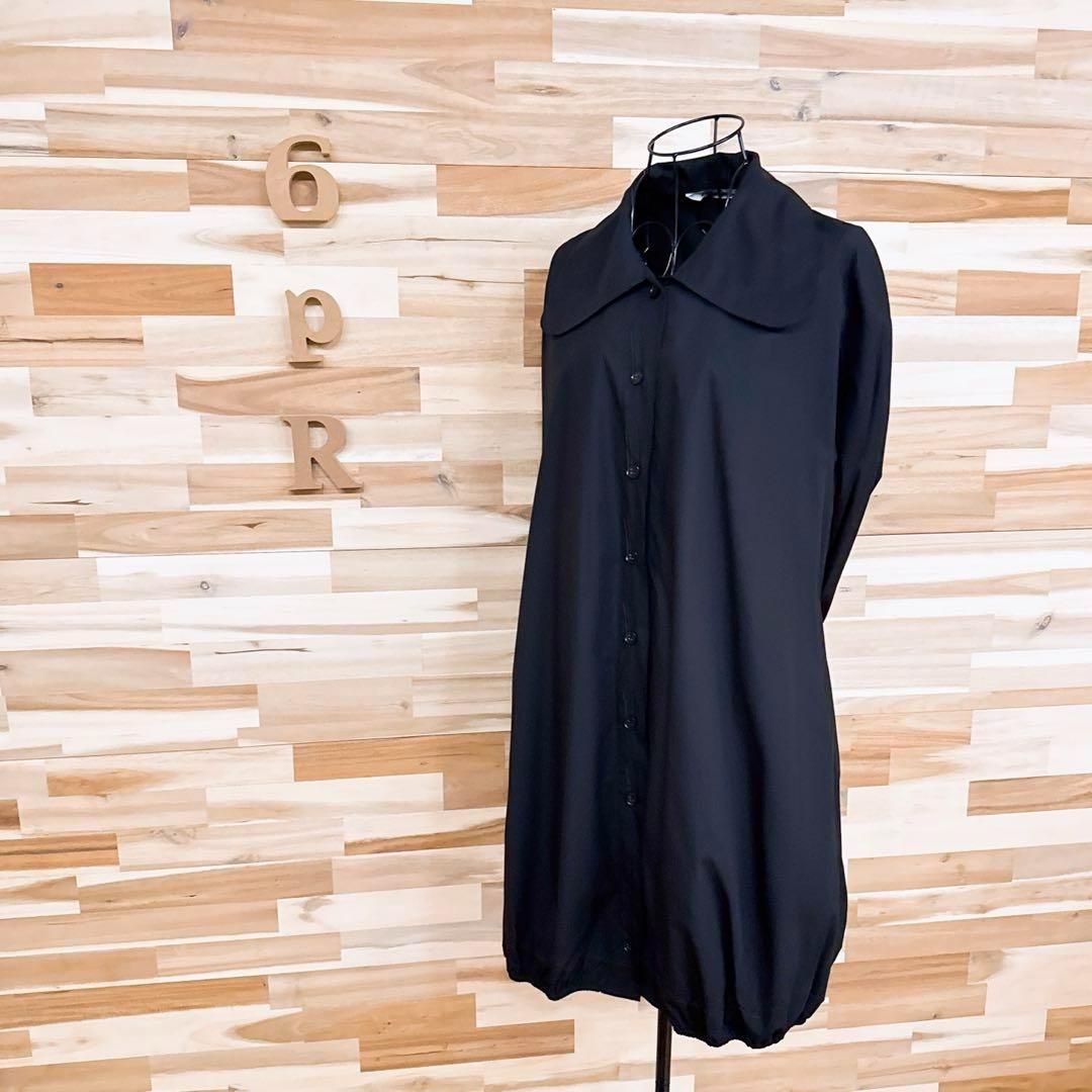  ザラ ビッグ バルーン シャツ ワンピース 長袖 XS 黒ブラック 長袖 七分袖 ひざ丈ワンピース