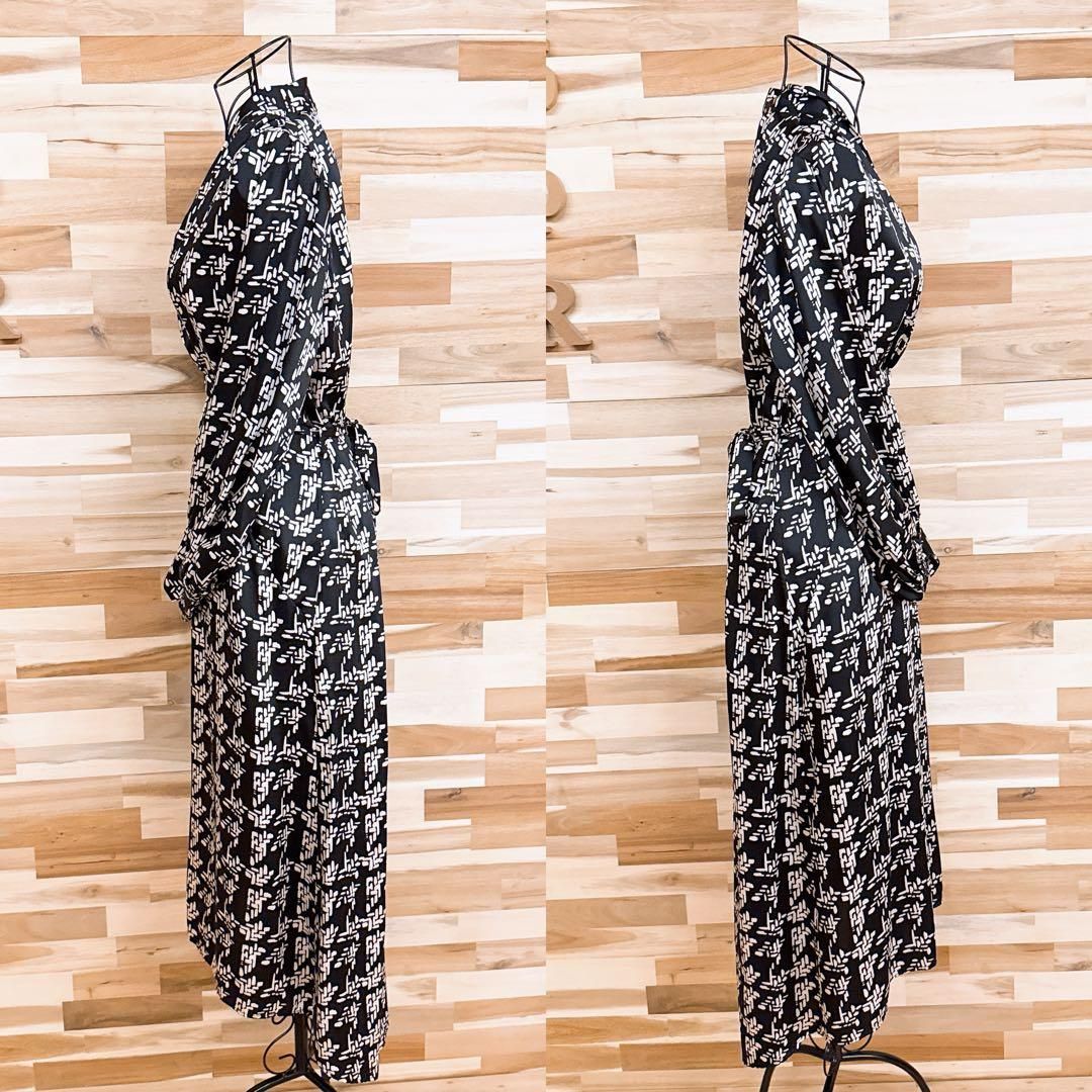 ザラ】カシュクール フィッシュテール ロング ワンピース総柄 XS黒