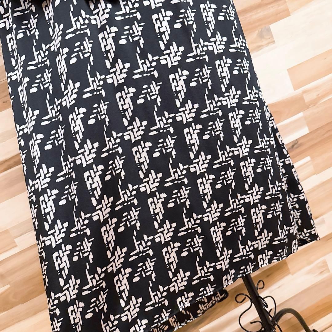  ザラ カシュクール フィッシュテール ロング ワンピース総柄 XS黒アイボリー 長袖 七分袖 カットソーワンピース