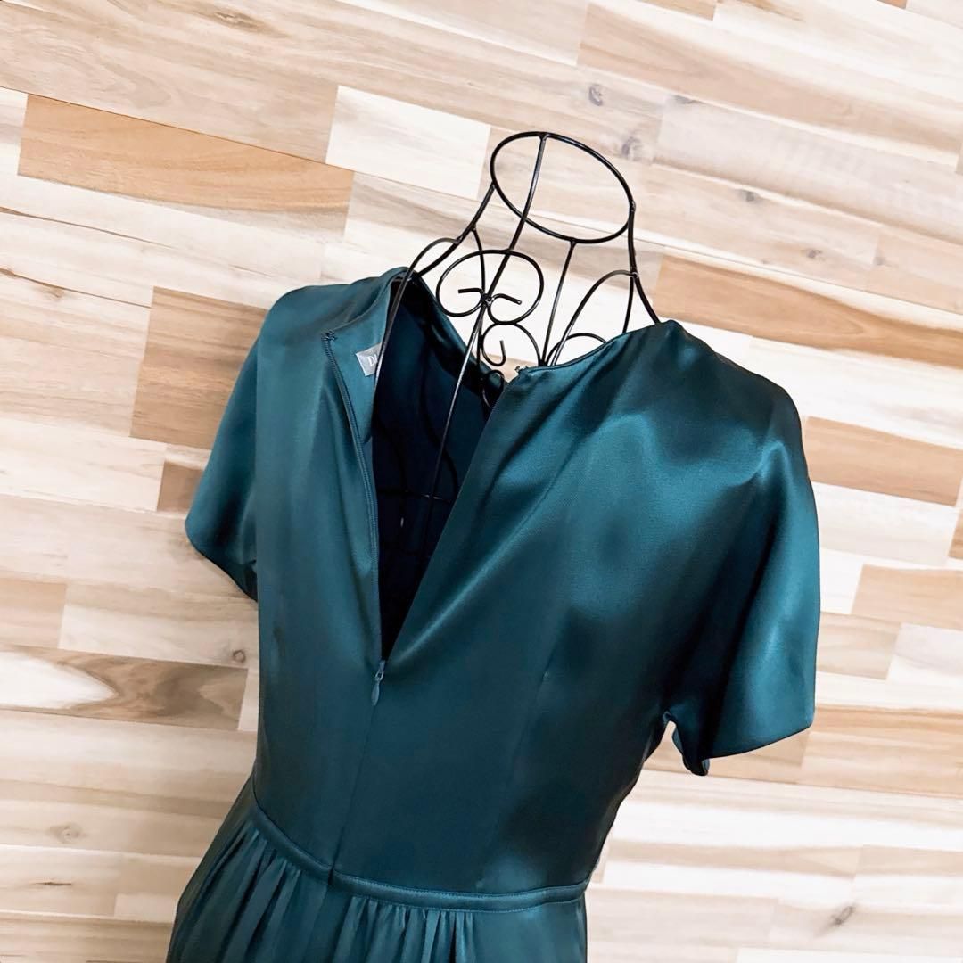  ダーマ シルク ドレス ワンピース 立体ギャザー緑グリーン 半袖 ひざ丈ワンピース