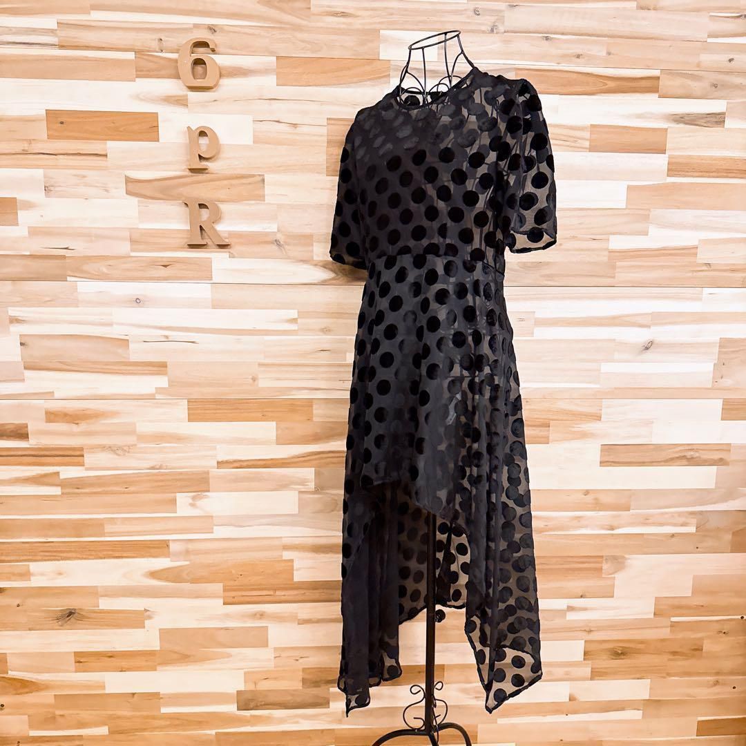 ザラ 透け感シアー フィッシュテール ロング ドレス ワンピース ドット M黒