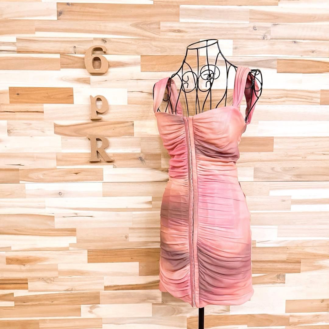 ザラ チュール ミニ ドレス ワンピース ぼかし グラデーション S ピンク