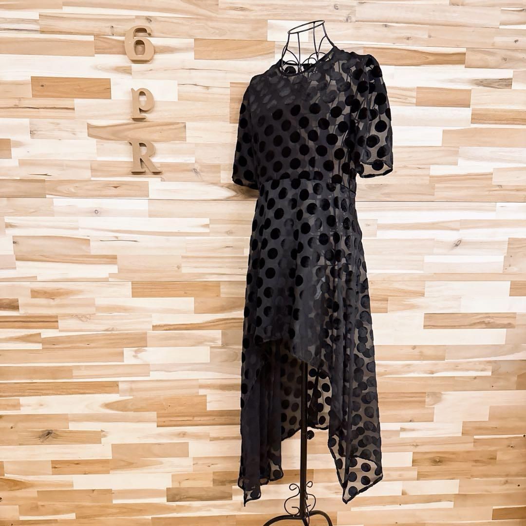 激安で高品質＆送料無料！ ザラ 透け感シアー フィッシュテール ロング ドレス ワンピース ドット M黒