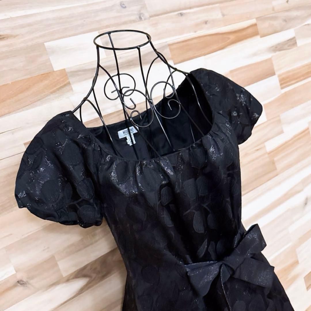 モスキーノ ラメ糸 ジャカード織 ドレス ワンピース ボタニカル リーフ柄 黒 WWW_SMP1DAWEKUDUS_SCH_ID