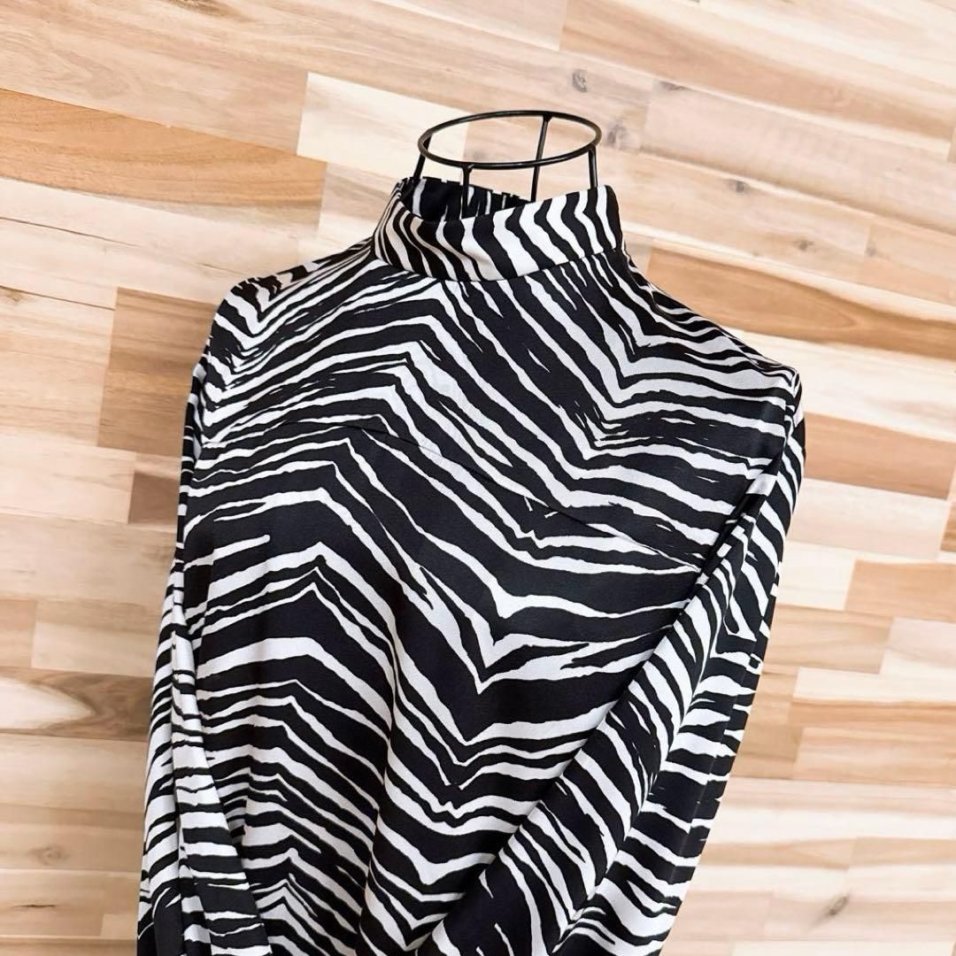 ザラ アニマル柄 ゼブラ ロング ワンピース 総柄 透け感 S 白×黒