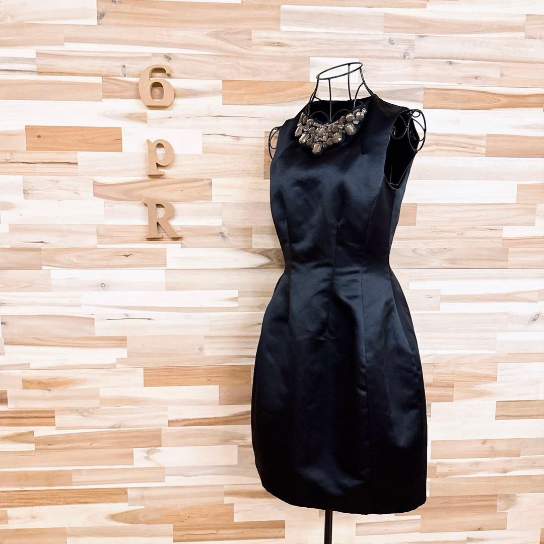 ザラ ボリューム 立体ビジュー装飾 ノースリーブ ドレス ワンピース XS 黒