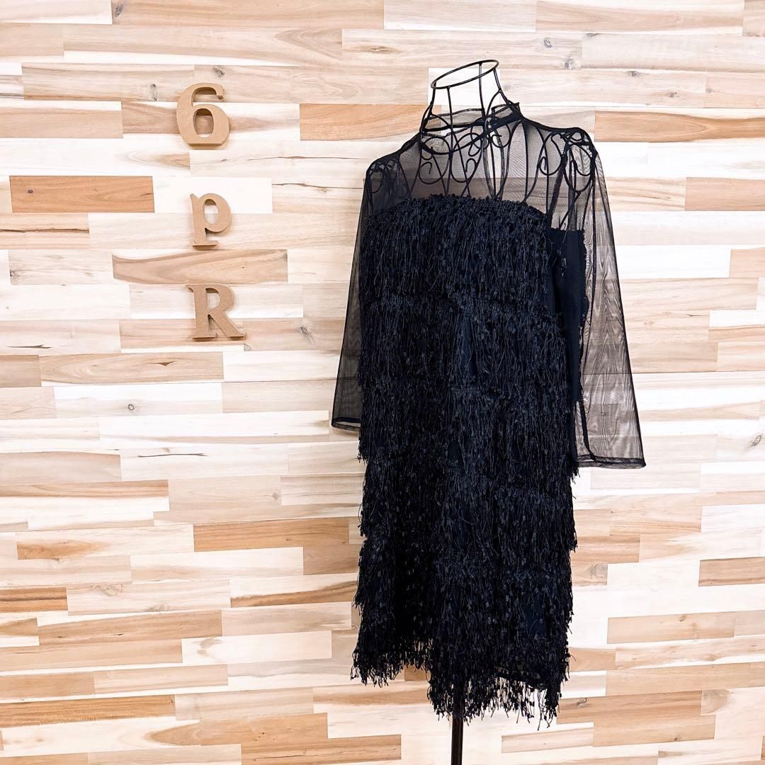 ザラ 透け感 シアー 異素材ドッキング チュール ドレス ワンピース L 黒