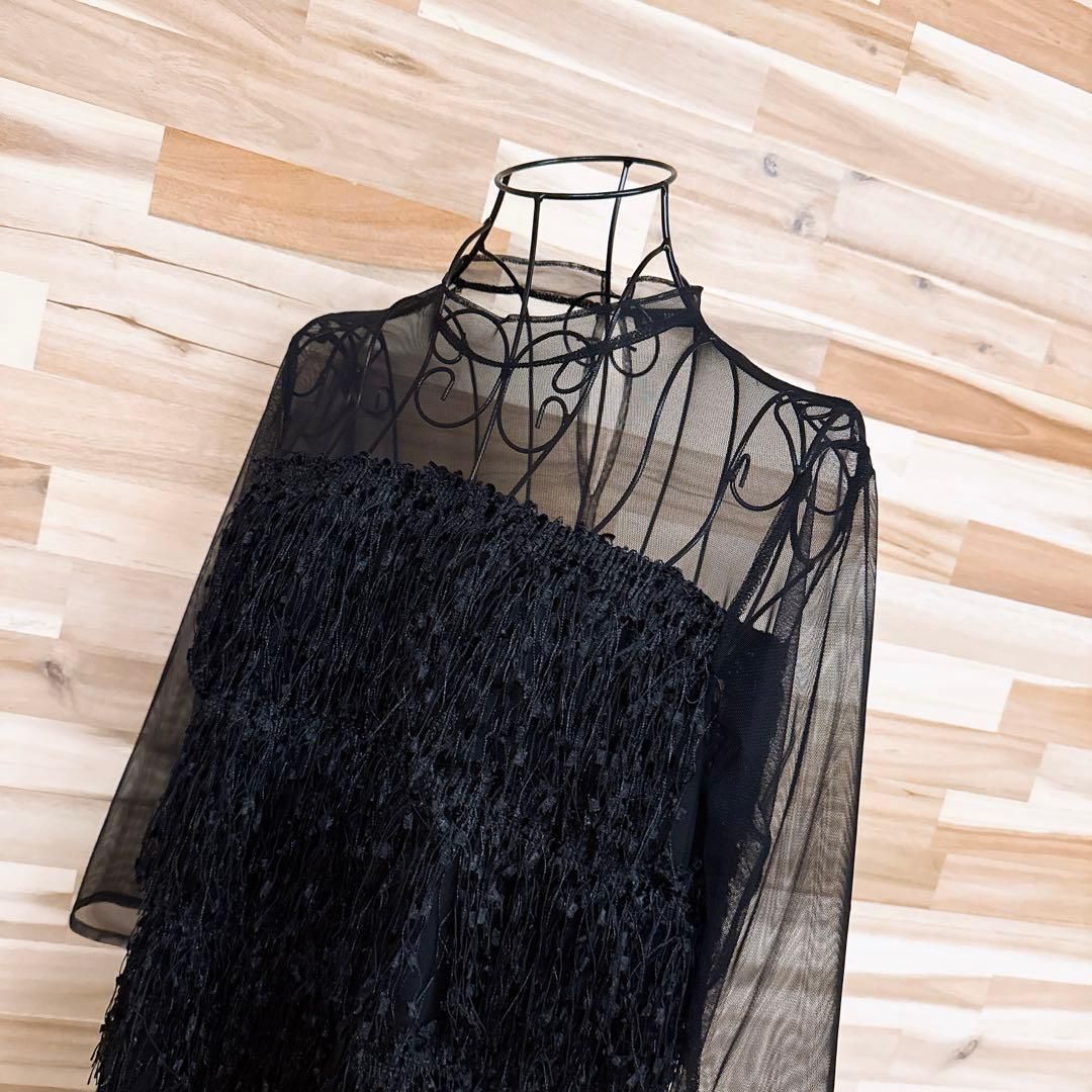 ザラ 透け感 シアー 異素材ドッキング チュール ドレス ワンピース L 黒