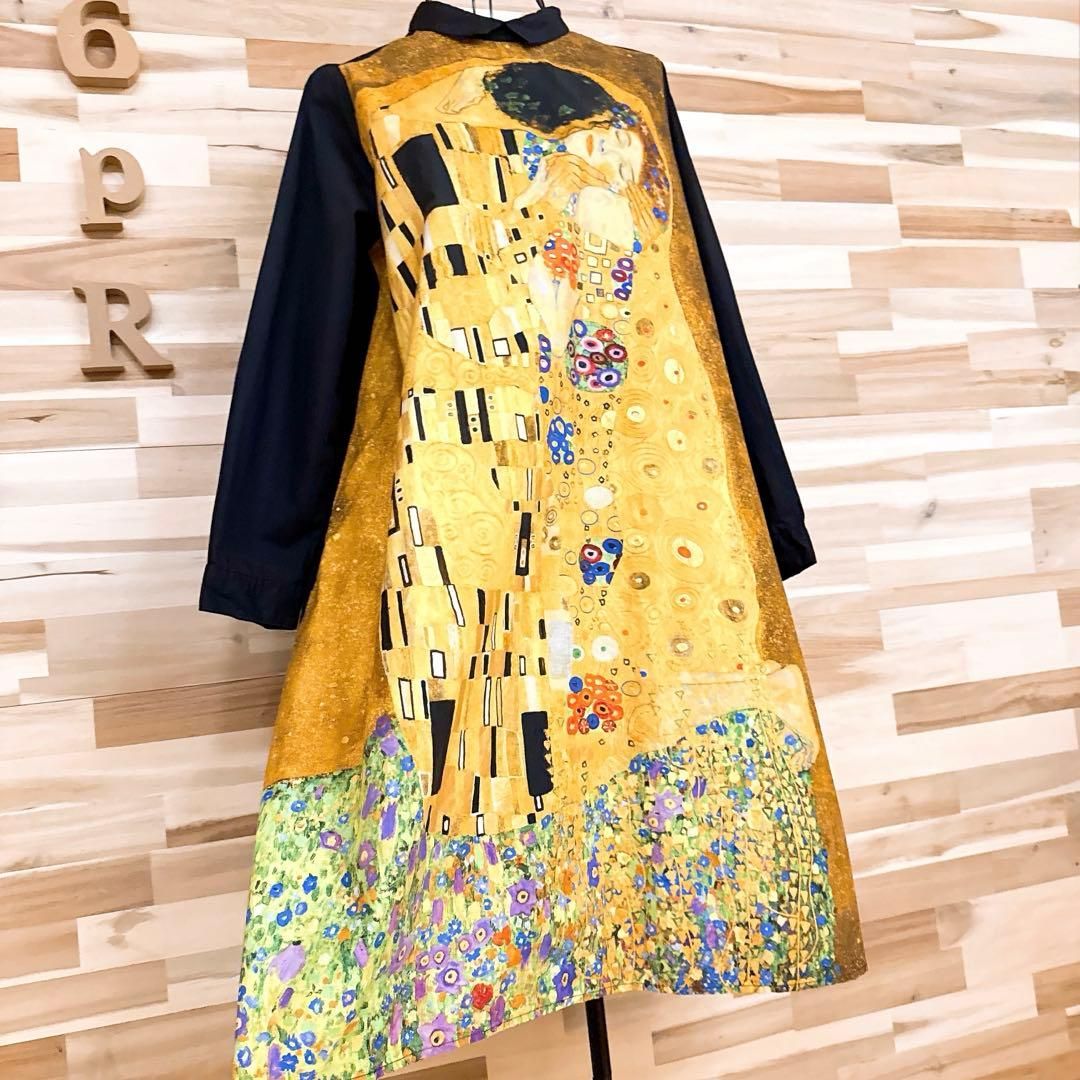 品 グラニフ×クリムト コラボ 接吻キス ワンピース 絵画 黄×黒
