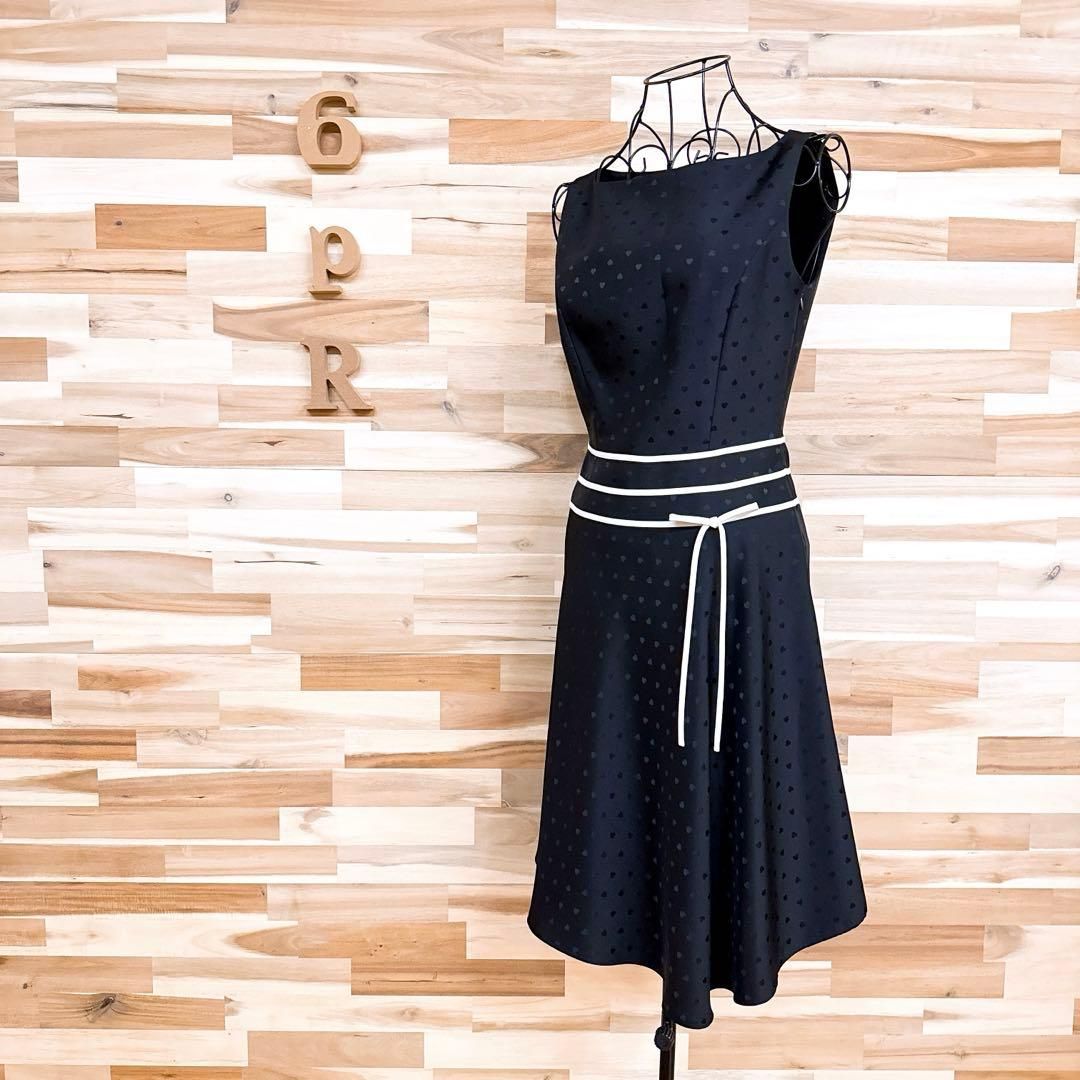 エムズグレイシー ハート リボン ノースリーブ ドレス ワンピース 黒×白