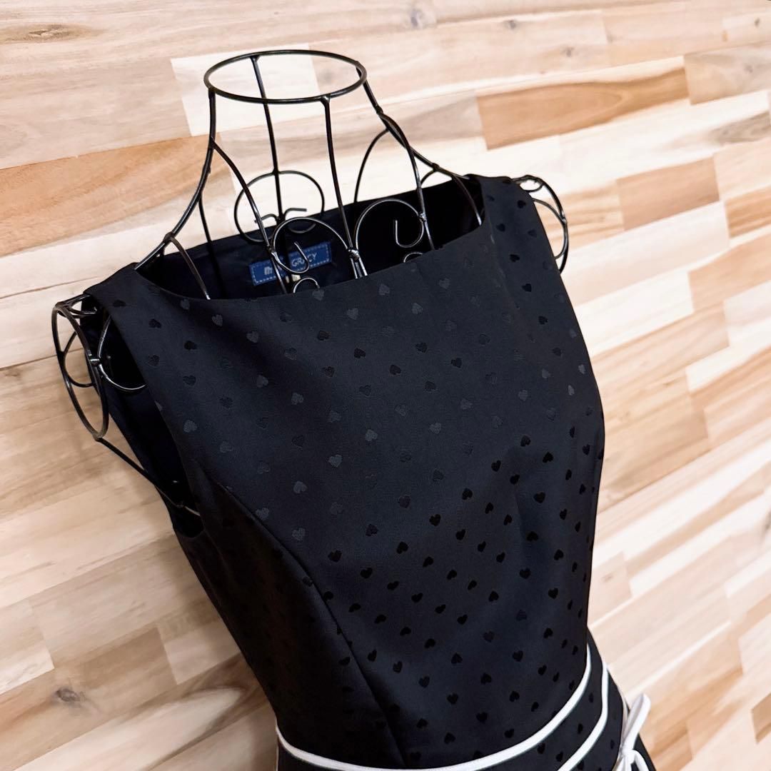  エムズグレイシー ハート リボン ノースリーブ ドレス ワンピース 黒×白 ノースリーブ ひざ丈ワンピース