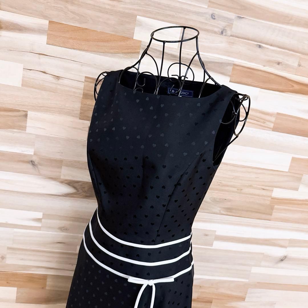 エムズグレイシー ハート リボン ノースリーブ ドレス ワンピース 黒×白