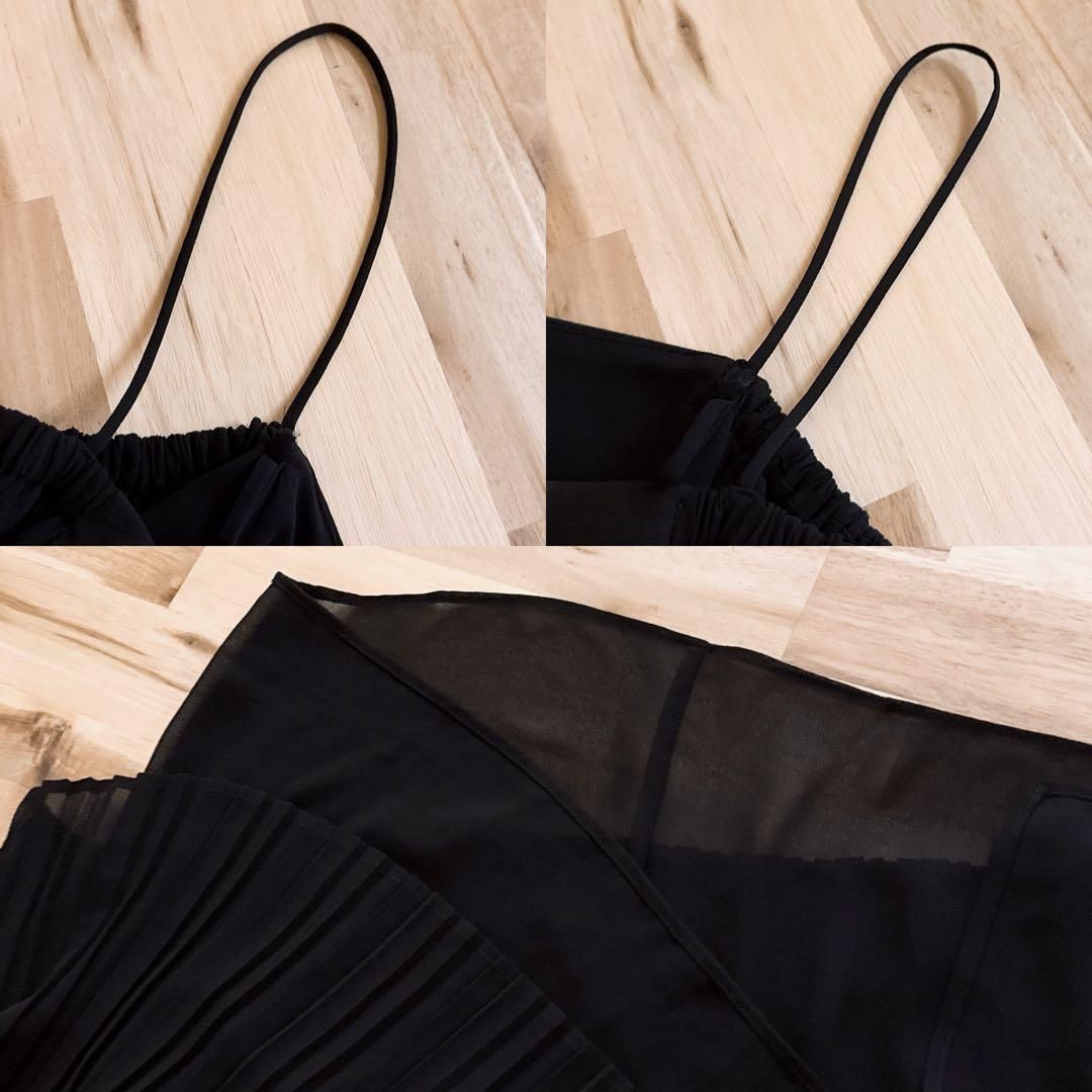  ザラ プリーツ ドッキング ドレス ロング キャミ ワンピース XS黒ブラック キャミワンピース ロングワンピース