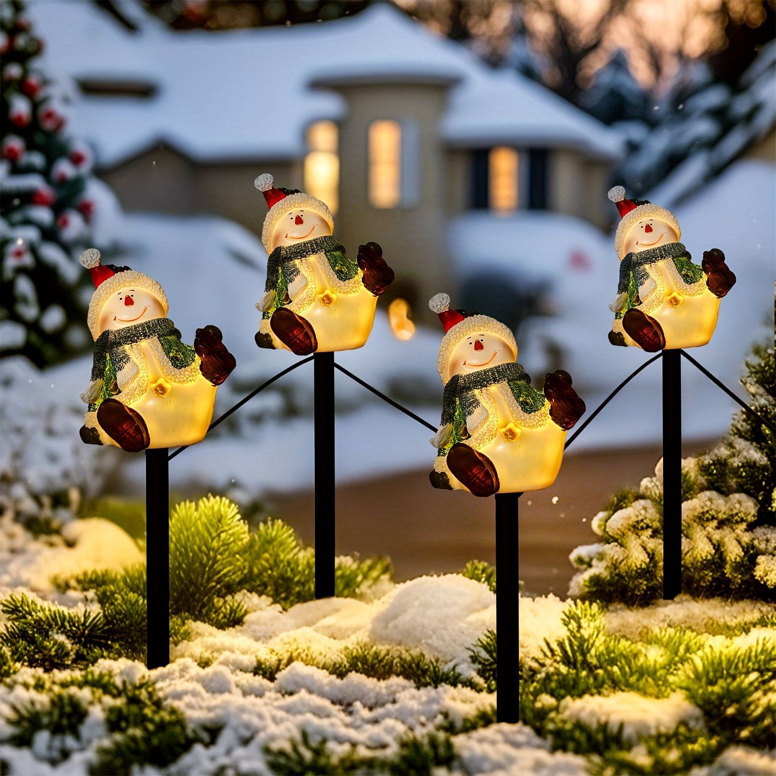 ソーラーライト ガーデンライト ガーデンオーナメント 雪だるま スノーマン セット 癒しグッズ ガーデニング お庭 玄関ライト 園芸装飾 インテリア オシャレ 防水 ギフト プレゼント 贈り物 ガーデンピック ガーデンステーク 樹脂
